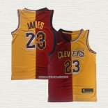 LeBron James NO 23 Camiseta Cleveland Cavaliers Los Angeles Lakers Split Rojo Amarillo