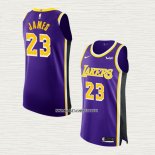 LeBron James NO 23 Camiseta Los Angeles Lakers Statement Autentico Violeta