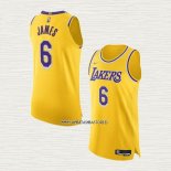 LeBron James NO 6 Camiseta Los Angeles Lakers Icon Autentico Amarillo
