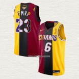 Lebron James Camiseta 2020 FMVP Heat Cavaliers Split Dual Number Los Angeles Lakers Rojo Oro
