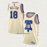 Shake Milton NO 18 Camiseta Philadelphia 76ers Earned 2020-21 Crema