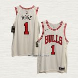 Derrick Rose NO 1 Camiseta Chicago Bulls Association Autentico Blanco