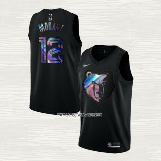 Ja Morant NO 12 Camiseta Memphis Grizzlies Iridescent Logo Negro