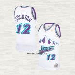 John Stockton NO 12 Camiseta Utah Jazz Hardwood Classics Throwback Blanco