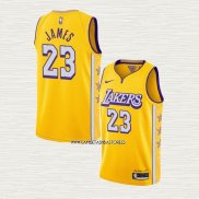 Lebron James NO 23 Camiseta Los Angeles Lakers Ciudad 2019-20 Amarillo