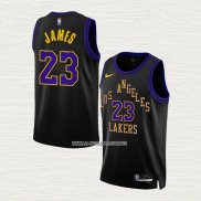 Lebron James NO 23 Camiseta Los Angeles Lakers Ciudad 2023-24 Negro