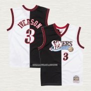 Allen Iverson NO 3 Camiseta Philadelphia 76ers Mitchell & Ness Split 2000-01 Negro Blanco
