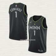 Anthony Edwards NO 1 Camiseta Minnesota Timberwolves Ciudad 2020-21 Negro
