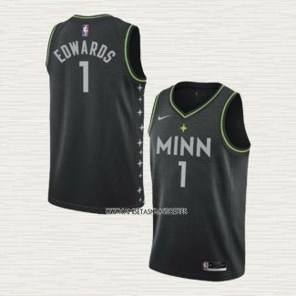 Anthony Edwards NO 1 Camiseta Minnesota Timberwolves Ciudad 2020-21 Negro