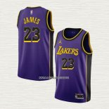 LeBron James NO 23 Camiseta Los Angeles Lakers Statement 2022-23 Violeta