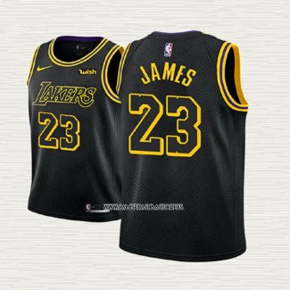 Lebron James NO 23 Camiseta Nino Los Angeles Lakers Ciudad 2017-18 Negro