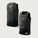 Dwyane Wade NO 3 Camiseta Miami Heat Golden Edition Negro