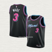 Dwyane Wade NO 3 Camiseta Nino Miami Heat Ciudad Negro