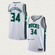 Giannis Antetokounmpo NO 34 Camiseta Milwaukee Bucks Ciudad 2021-22 Blanco