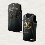 Giannis Antetokounmpo NO 34 Camiseta Milwaukee Bucks Golden Edition Negro
