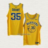 Kevin Durant NO 35 Camiseta Golden State Warriors Hardwood Classic Autentico Amarillo