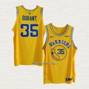 Kevin Durant NO 35 Camiseta Golden State Warriors Hardwood Classic Autentico Amarillo