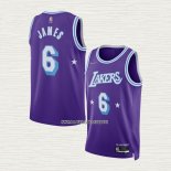 LeBron James NO 6 Camiseta Los Angeles Lakers Ciudad Edition 2021-22 Violeta