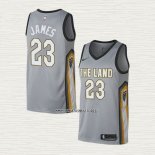 Lebron James NO 23 Camiseta Cleveland Cavaliers Ciudad 2018 Gris