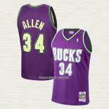 Ray Allen NO 34 Camiseta Milwaukee Bucks Mitchell & Ness 2000-01 Violeta