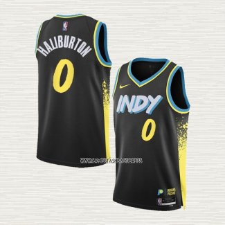 Tyrese Haliburton NO 0 Camiseta Indiana Pacers Ciudad 2023-24 Negro