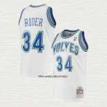 Isaiah Rider NO 34 Camiseta Minnesota Timberwolves Mitchell & Ness 1995-96 Blanco