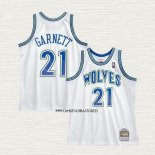 Kevin Garnett NO 21 Camiseta Minnesota Timberwolves Hardwood Classics Throwback Blanco