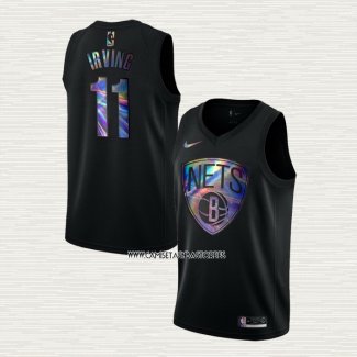 Kyrie Irving NO 11 Camiseta Brooklyn Nets Iridescent Logo Negro