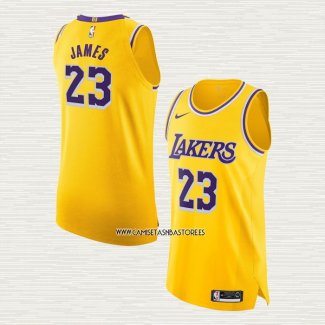LeBron James NO 23 Camiseta Los Angeles Lakers Icon Autentico Amarillo