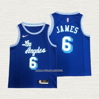 LeBron James NO 6 Camiseta Los Angeles Lakers Hardwood Classic 2021-2022 Azul