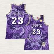 Lebron James NO 23 Camiseta Los Angeles Lakers Throwback Asian Heritage 2018-19 Violeta