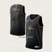 Michael Jordan NO 23 Camiseta Chicago Bulls Golden Edition Negro