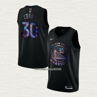 Stephen Curry NO 30 Camiseta Golden State Warriors Iridescent Logo Negro