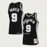 Tony Parker NO 9 Camiseta San Antonio Spurs Mitchell & Ness 2001-02 Negro