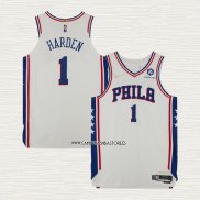 James Harden NO 1 Camiseta Philadelphia 76ers Association Autentico Blanco