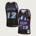 John Stockton NO 12 Camiseta Utah Jazz Mitchell & Ness 1996-97 Negro