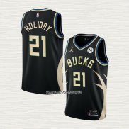 Jrue Holiday NO 21 Camiseta Milwaukee Bucks Statement 2022-23 Negro