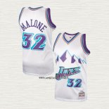 Karl Malone NO 32 Camiseta Utah Jazz Hardwood Classics Throwback Blanco