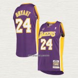 Kobe Bryant NO 24 Camiseta Los Angeles Lakers Mitchell & Ness 60th Anniversary 2007-08 Violeta