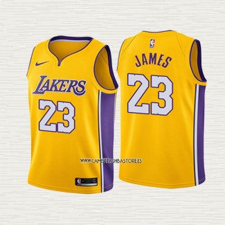 Lebron James NO 23 Camiseta Nino Los Angeles Lakers Icon 2018 Amarillo