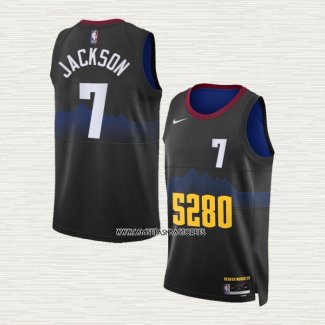 Reggie Jackson NO 7 Camiseta Denver Nuggets Ciudad 2023-24 Negro