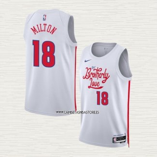 Shake Milton NO 18 Camiseta Philadelphia 76ers Ciudad 2022-23 Blanco