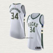 Giannis Antetokounmpo NO 34 Camiseta Milwaukee Bucks Association Autentico Blanco