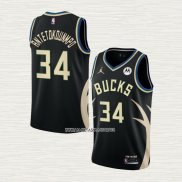 Giannis Antetokounmpo NO 34 Camiseta Milwaukee Bucks Statement 2022-23 Negro