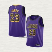 LeBron James NO 23 Camiseta Nino Los Angeles Lakers Ciudad 2019-20 Violeta