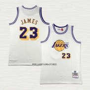 Lebron James NO 23 Camiseta Los Angeles Lakers Mitchell & Ness Chainstitch Crema