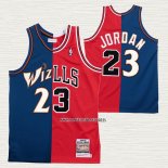 Michael Jordan NO 23 Camiseta Chicago Bulls Washington Wizards Split Azul Rojo