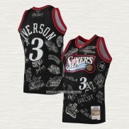 Allen Iverson NO 3 Camiseta Philadelphia 76ers Mitchell & Ness Tattoo 1997-98 Negro