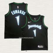 Anthony Edwards NO 1 Camiseta Minnesota Timberwolves Hardwood Classics Throwback Negro