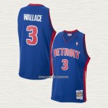 Ben Wallace NO 3 Camiseta Detroit Pistons Mitchell & Ness 2003-04 Azul